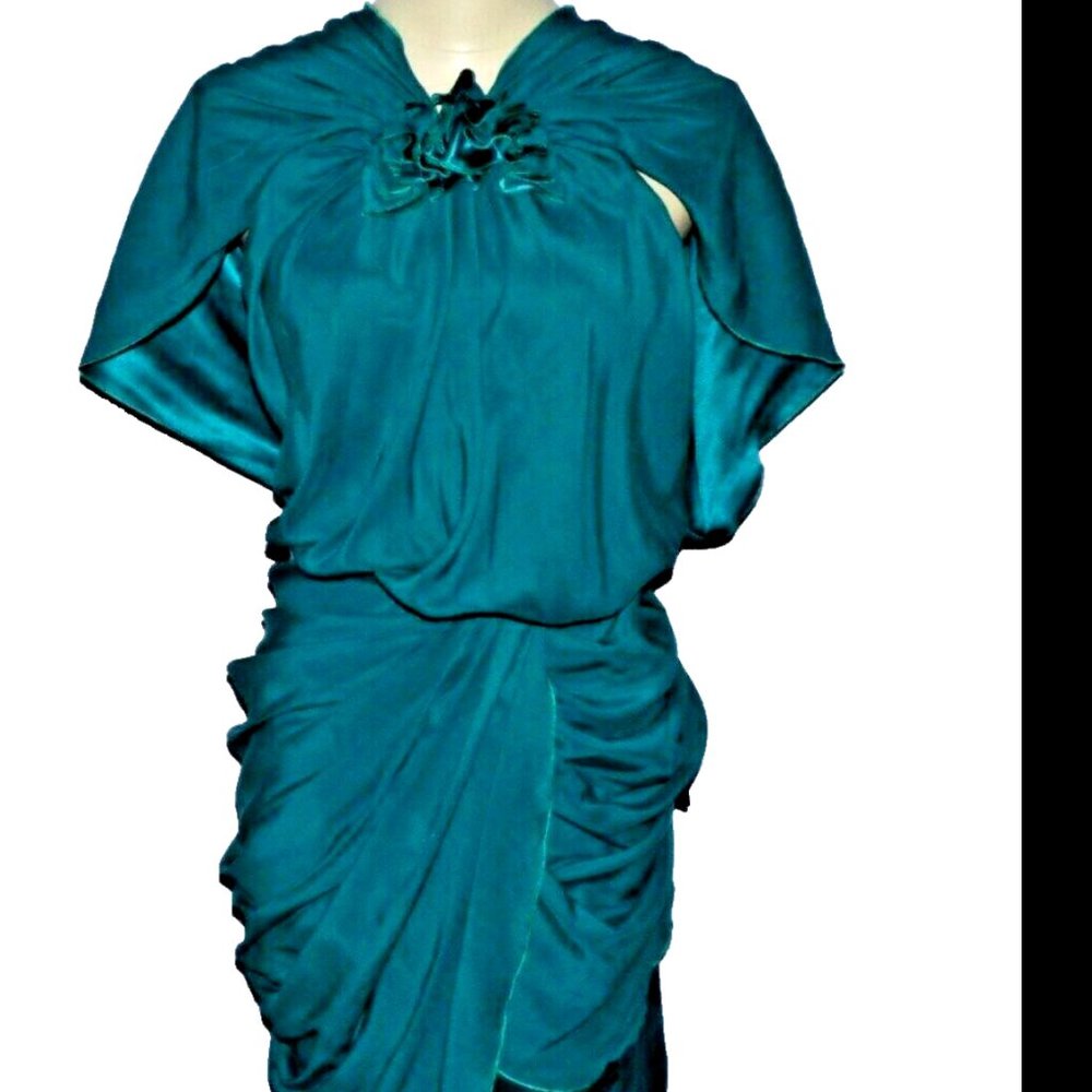 VIONNET NEW $2780 NWT 38 ITALY 4 6 S CREPE SATIN EMERALD SILK MINI RUCHED DRESS